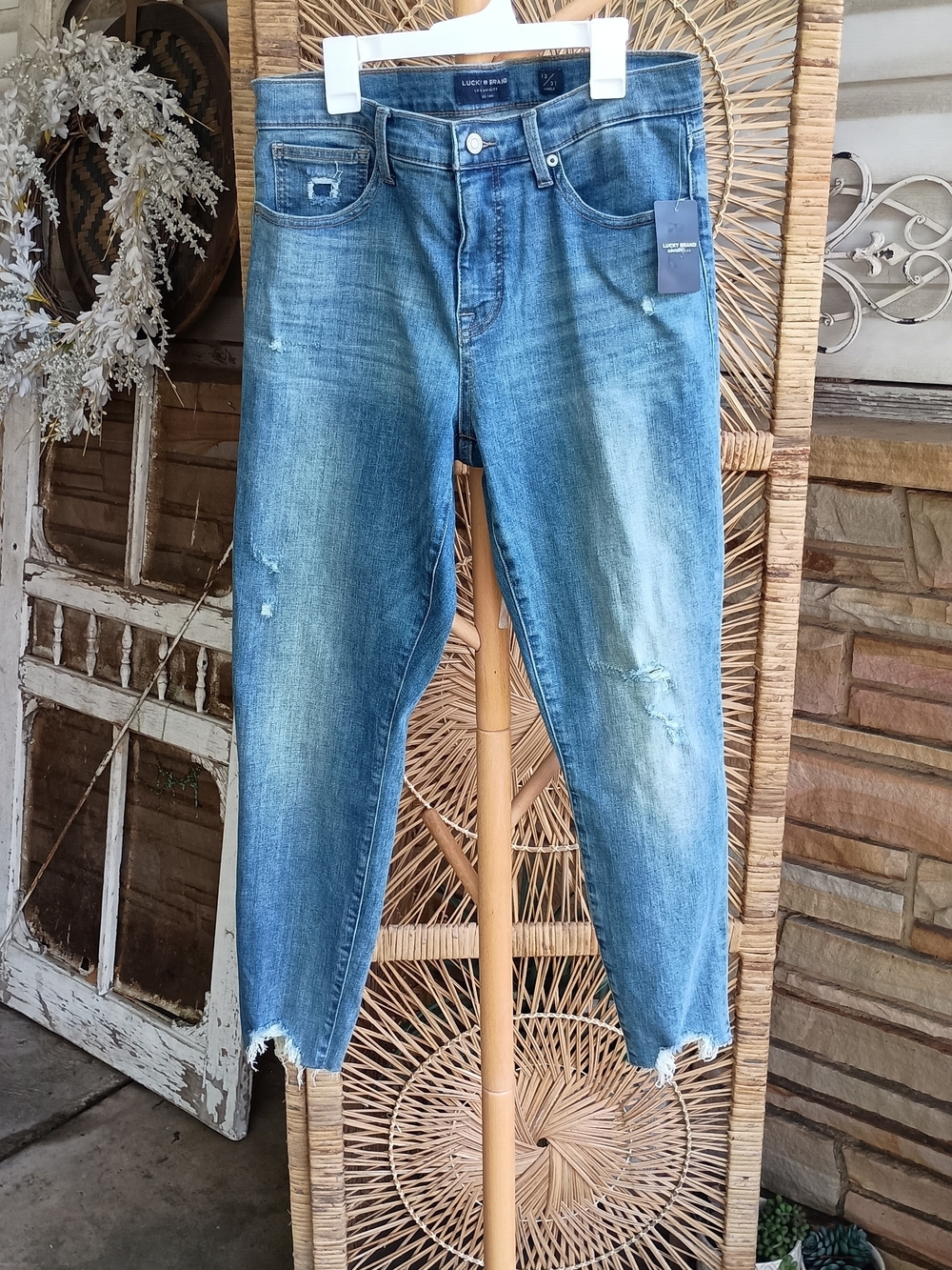 NWT Lucky Brand Women's Mid Rise Skinny Distressed Blue Jeans_12
